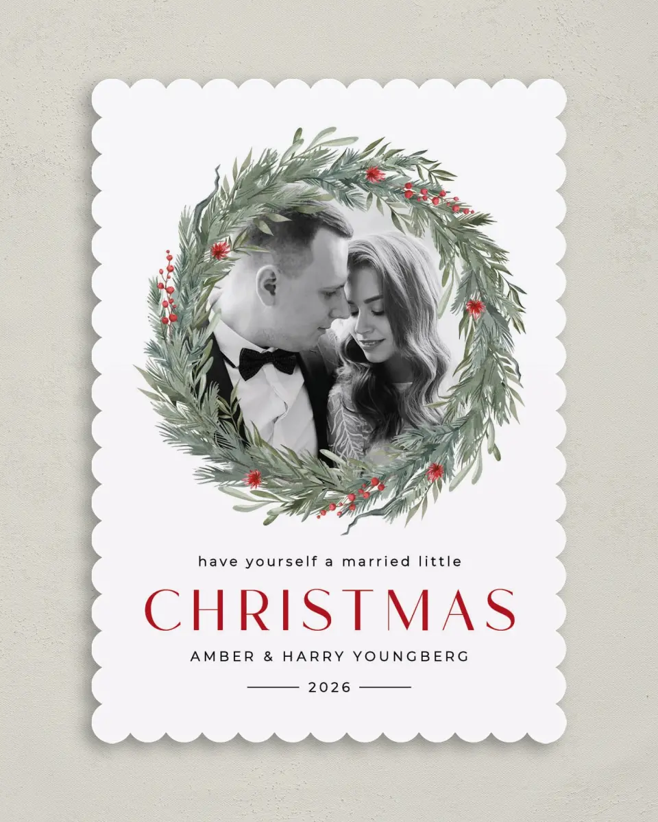 This is a 5" x 7" Christmas Card called Delicate Boughs printed in full color on Premium Smooth paper on Premium Smooth paper on Premium Smooth paper