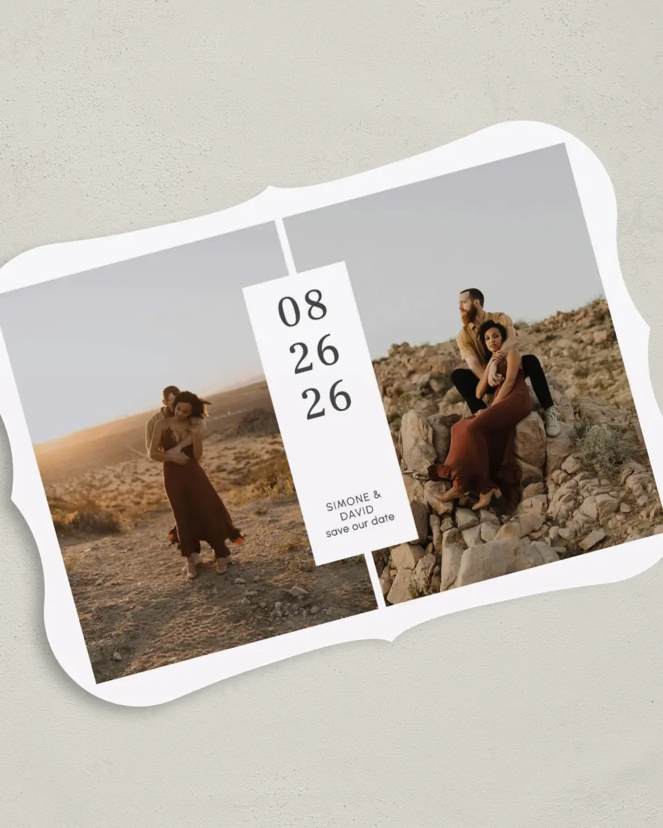 This is a 5" x 7" Save the Date Card called In Between printed in full color on Premium Smooth paper