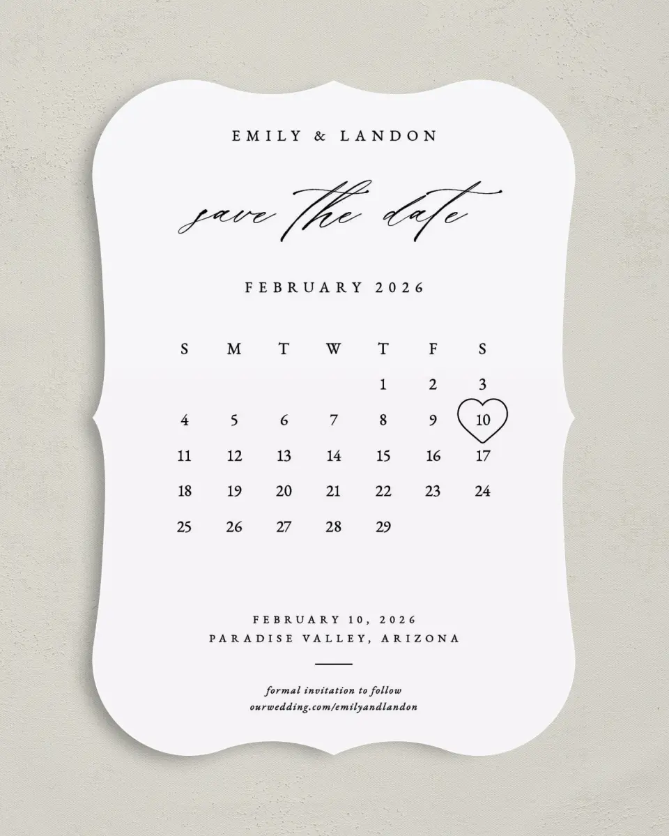 This is a 5" x 7" Save the Date Card called Lovely Calendar printed in full color on Premium Smooth paper