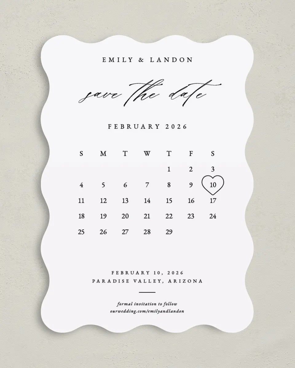 This is a 5" x 7" Save the Date Card called Lovely Calendar printed in full color on Premium Smooth paper