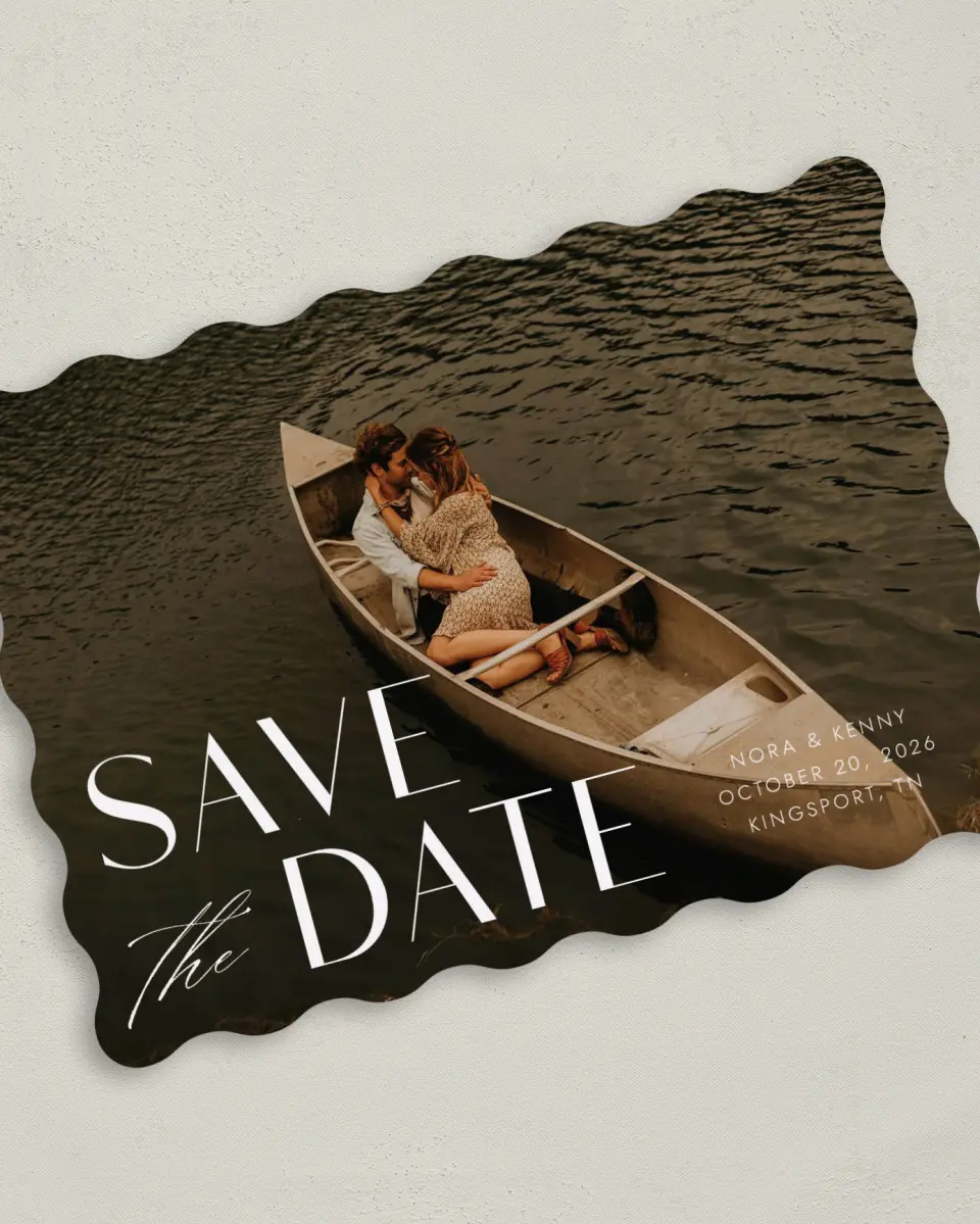 This is a 5" x 7" Save the Date Card called Luxe Love printed in full color on Premium Smooth paper
