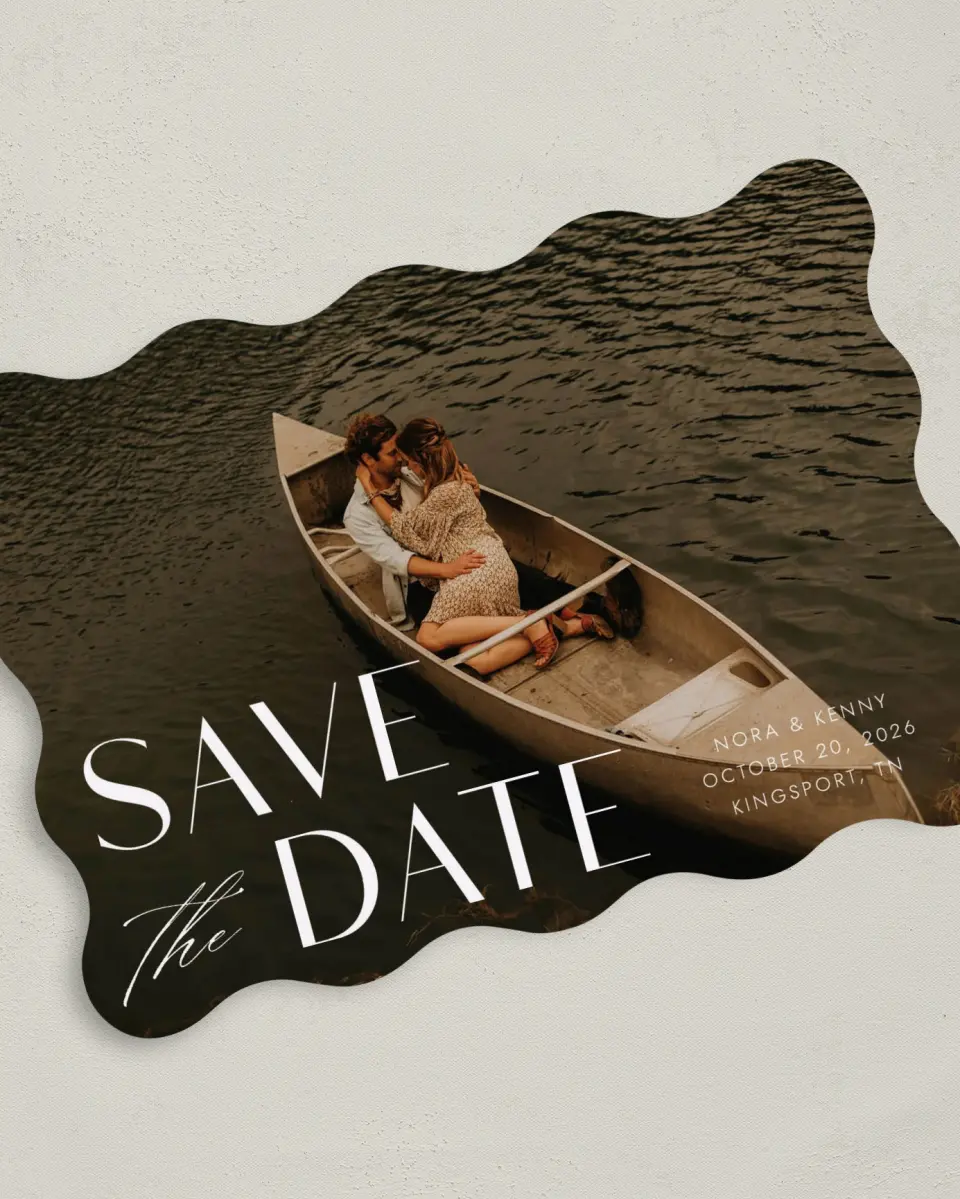 This is a 5" x 7" Save the Date Card called Luxe Love printed in full color on Premium Smooth paper