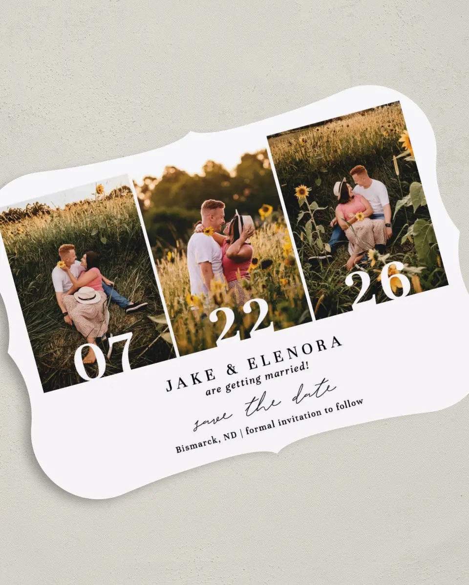 This is a 5" x 7" Save the Date Card called Sweetest Day printed in full color on Premium Smooth paper