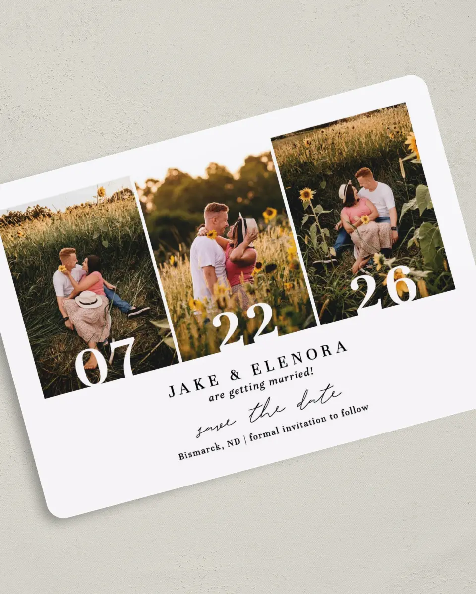 This is a 5" x 7" Save the Date Card called Sweetest Day printed in full color on Premium Smooth paper
