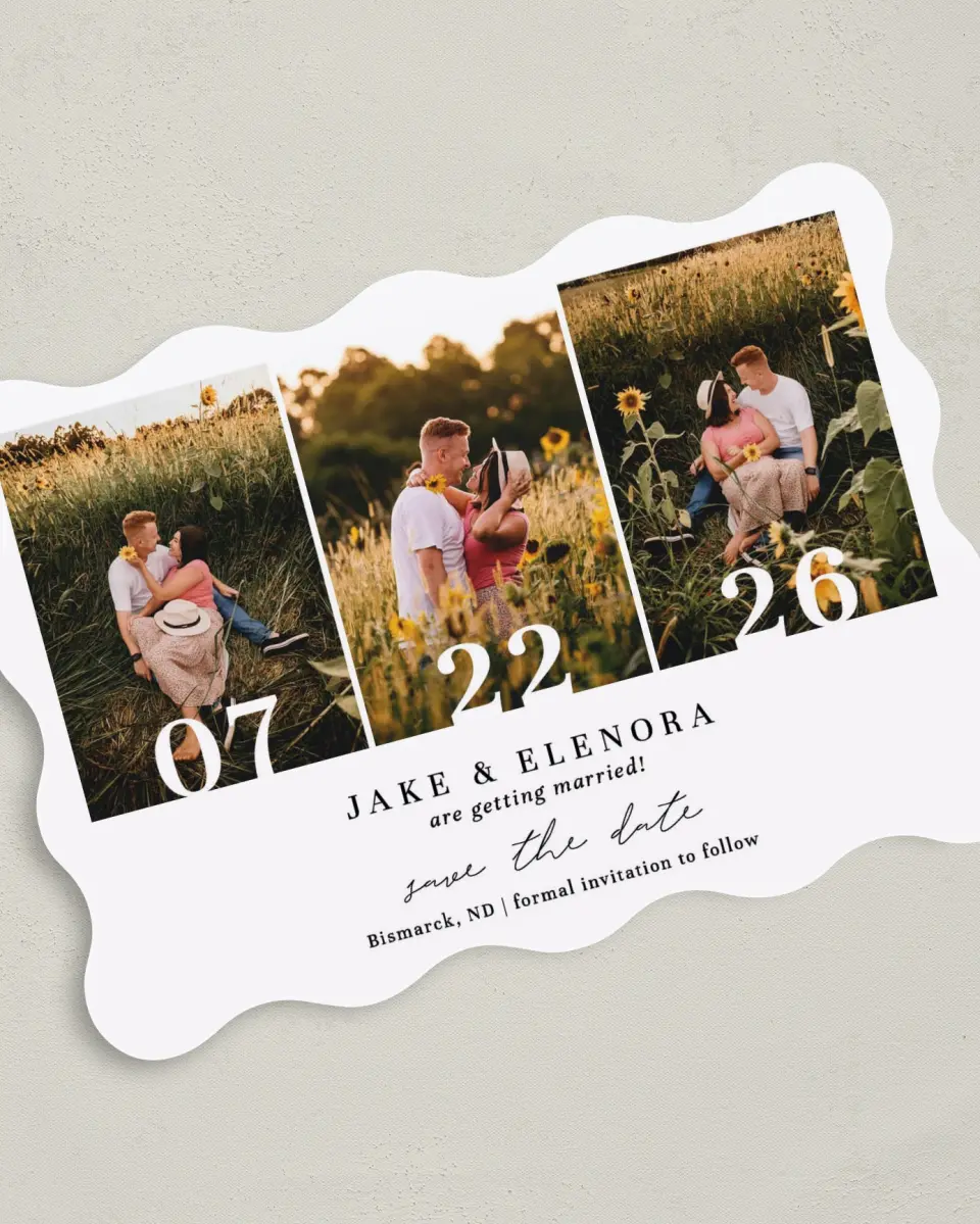 This is a 5" x 7" Save the Date Card called Sweetest Day printed in full color on Premium Smooth paper