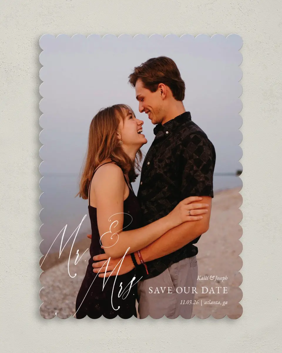 This is a 5" x 7" Save the Date Card called Future Mr. & Mrs. printed in full color on Premium Smooth paper