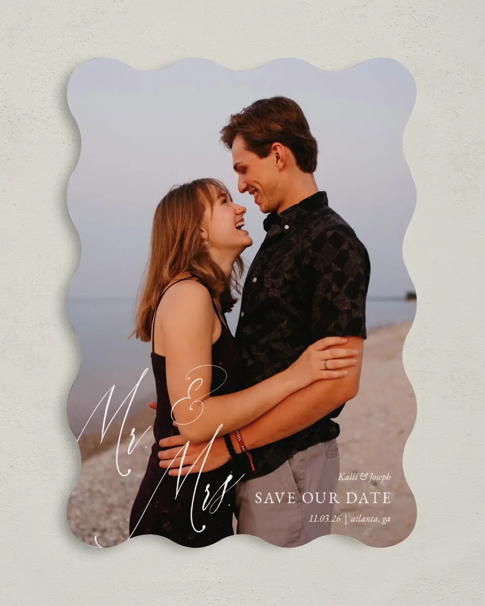 This is a 5" x 7" Save the Date Card called Future Mr. & Mrs. printed in full color on Premium Smooth paper
