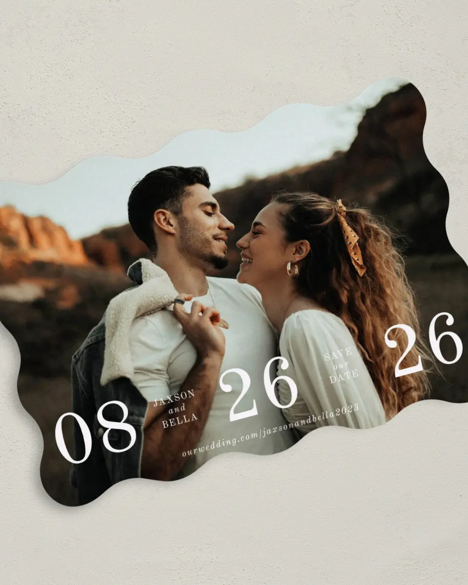 This is a 5" x 7" Save the Date Card called Immense Date printed in full color on Premium Smooth paper