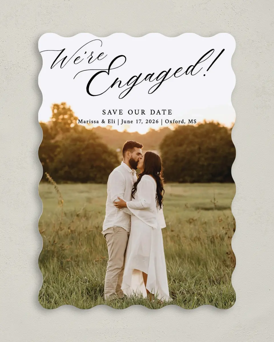 This is a 5" x 7" Save the Date Card called Elegant Engagement printed in full color on Premium Smooth paper