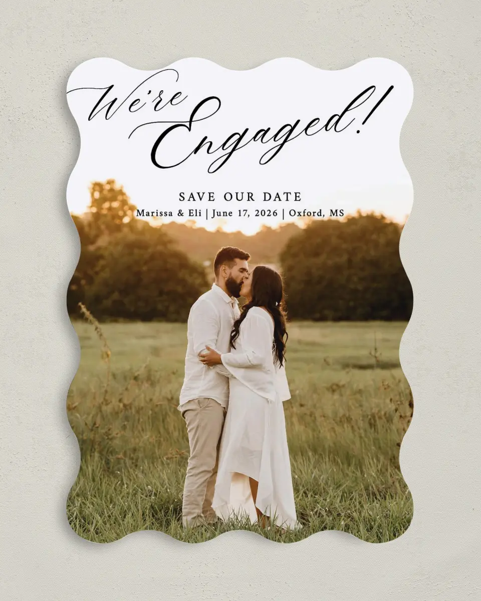This is a 5" x 7" Save the Date Card called Elegant Engagement printed in full color on Premium Smooth paper
