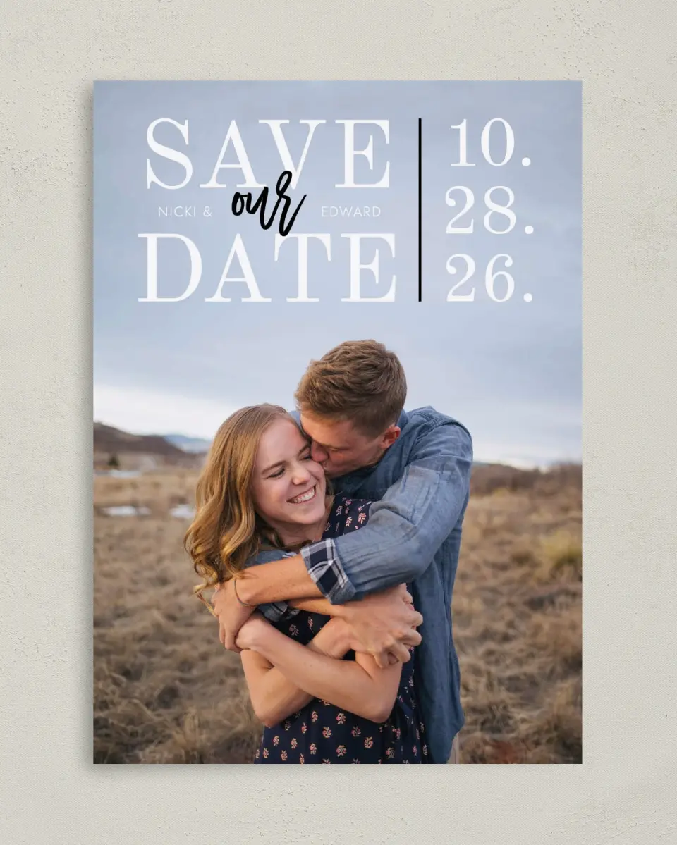 This is a 5" x 7" Save the Date Card called Intertwined Delight printed in full color on Premium Smooth paper