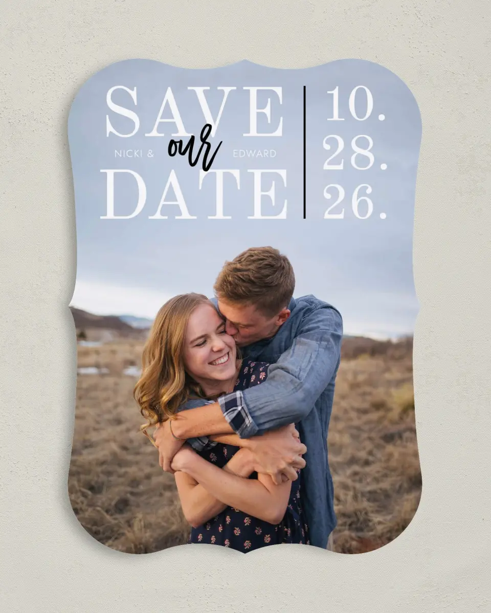 This is a 5" x 7" Save the Date Card called Intertwined Delight printed in full color on Premium Smooth paper