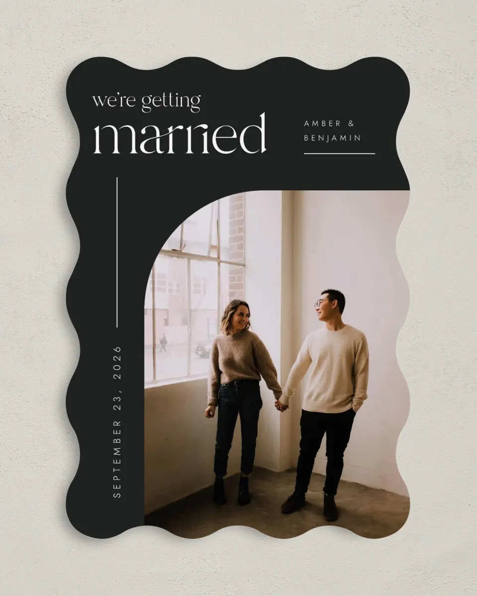 This is a 5" x 7" Save the Date Card called Modern Marriage printed in full color on Premium Smooth paper