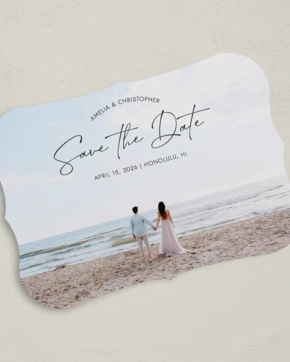 This is a 5" x 7" Save the Date Card called Hand in Hand printed in full color on Premium Smooth paper