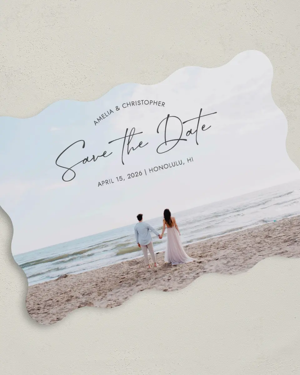 This is a 5" x 7" Save the Date Card called Hand in Hand printed in full color on Premium Smooth paper