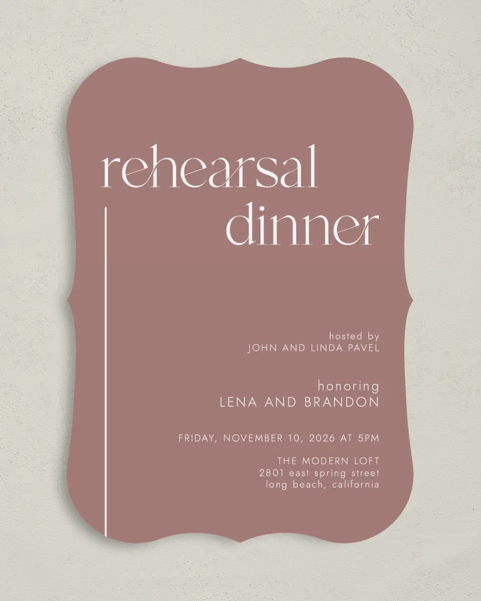 This is a 5" x 7" Rehearsal Dinner Invitation called Modern Line printed in full color on Premium Smooth paper