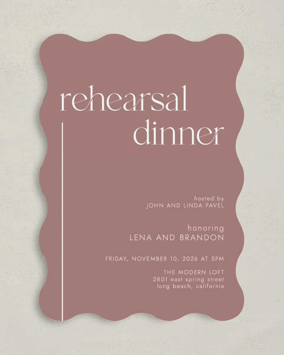 This is a 5" x 7" Rehearsal Dinner Invitation called Modern Line printed in full color on Premium Smooth paper