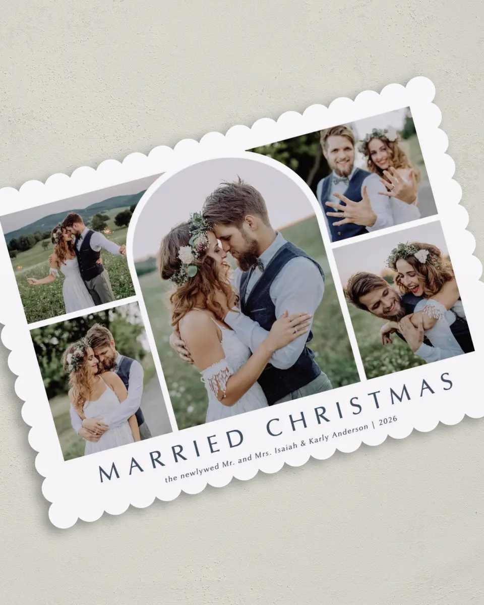 This is a 5" x 7" Christmas Card called Married Arch printed in full color on Premium Smooth paper on Premium Smooth paper on Premium Smooth paper