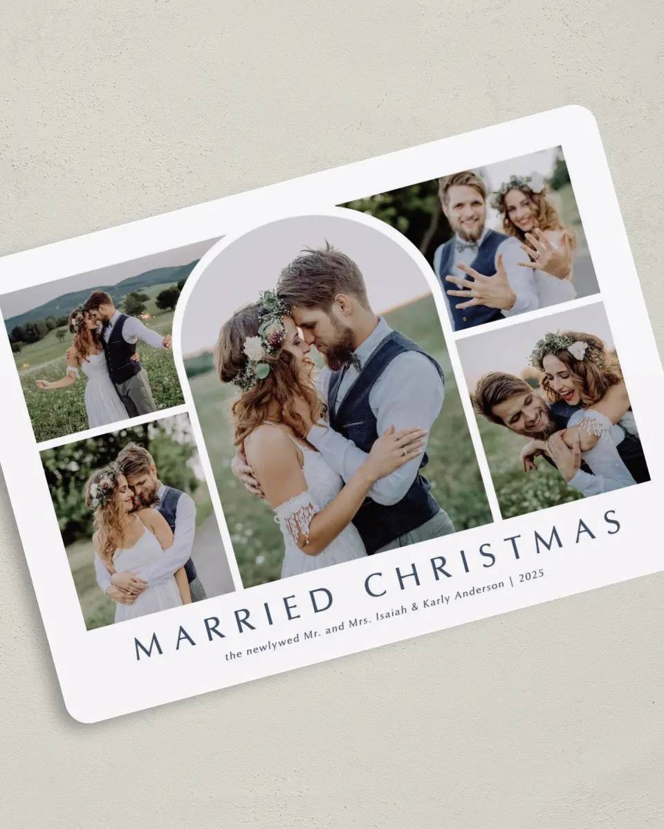 This is a 5" x 7" Christmas Card called Married Arch printed in full color on Premium Smooth paper