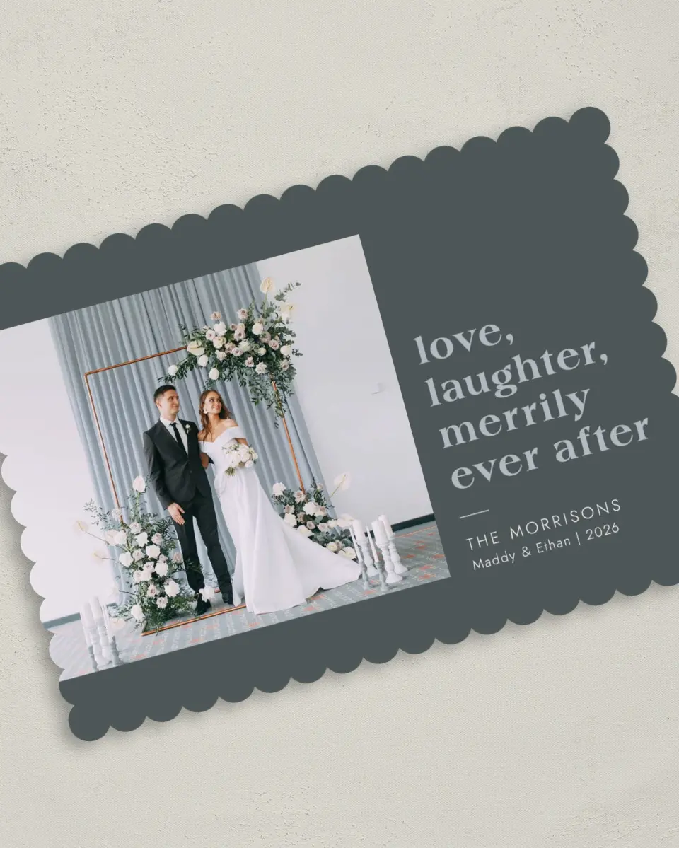 This is a 5" x 7" Christmas Card called Merry Laughter printed in full color on Premium Smooth paper on Premium Smooth paper on Premium Smooth paper