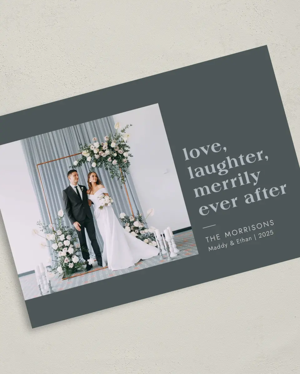 This is a 5" x 7" Christmas Card called Merry Laughter printed in full color on Premium Smooth paper