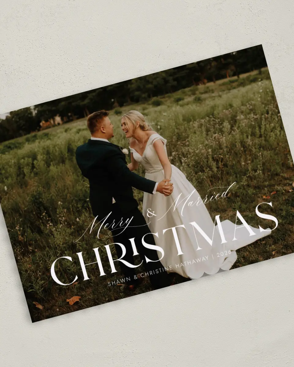 This is a 5" x 7" Christmas Card called Scripted Merry printed in full color on Premium Smooth paper on Premium Smooth paper on Premium Smooth paper