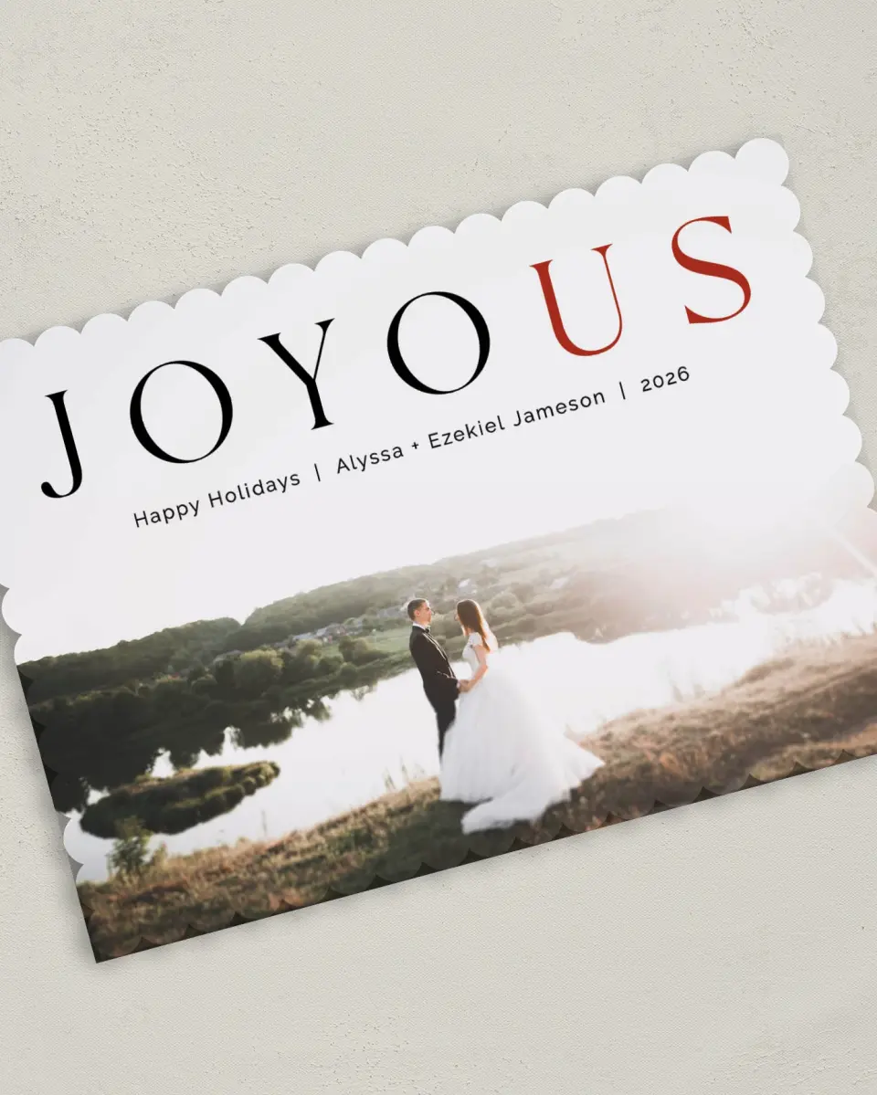 This is a 5" x 7" Christmas Card called Joy for Us printed in full color on Premium Smooth paper on Premium Smooth paper on Premium Smooth paper