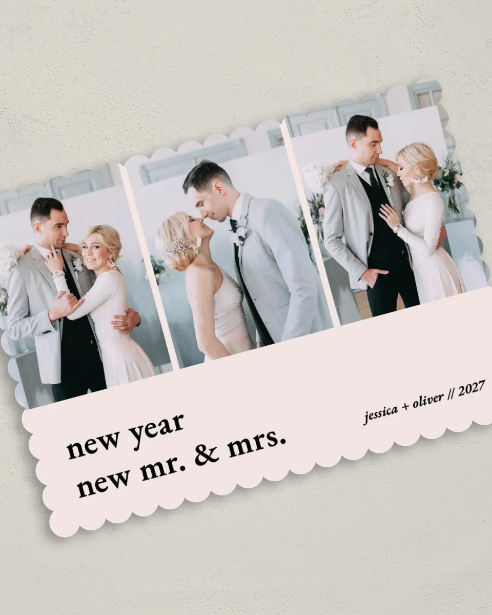 This is a 5" x 7" Christmas Card called New New New! printed in full color on Premium Smooth paper on Premium Smooth paper on Premium Smooth paper