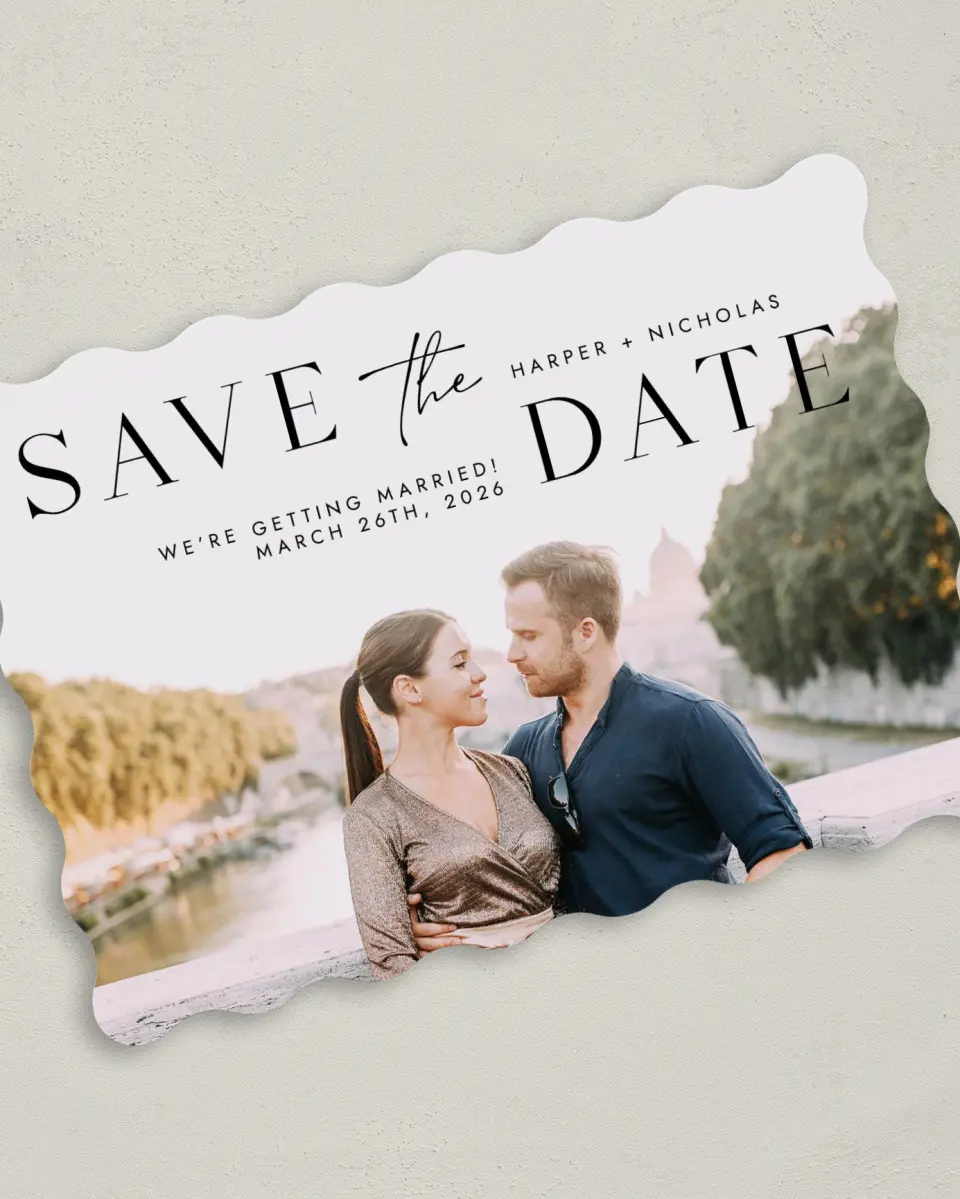 This is a 5" x 7" Save the Date Card called Spacious Idea printed in full color on Premium Smooth paper