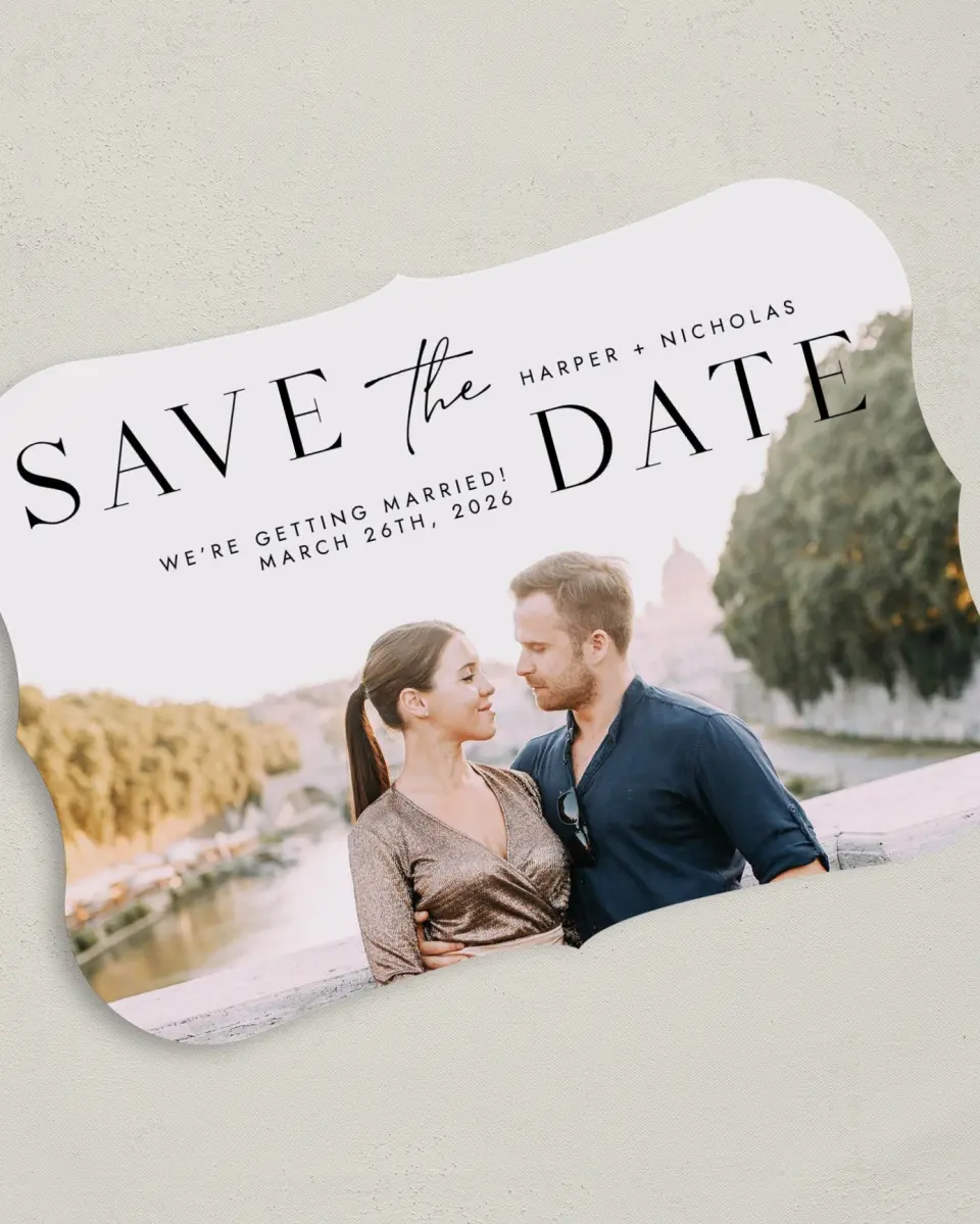 This is a 5" x 7" Save the Date Card called Spacious Idea printed in full color on Premium Smooth paper