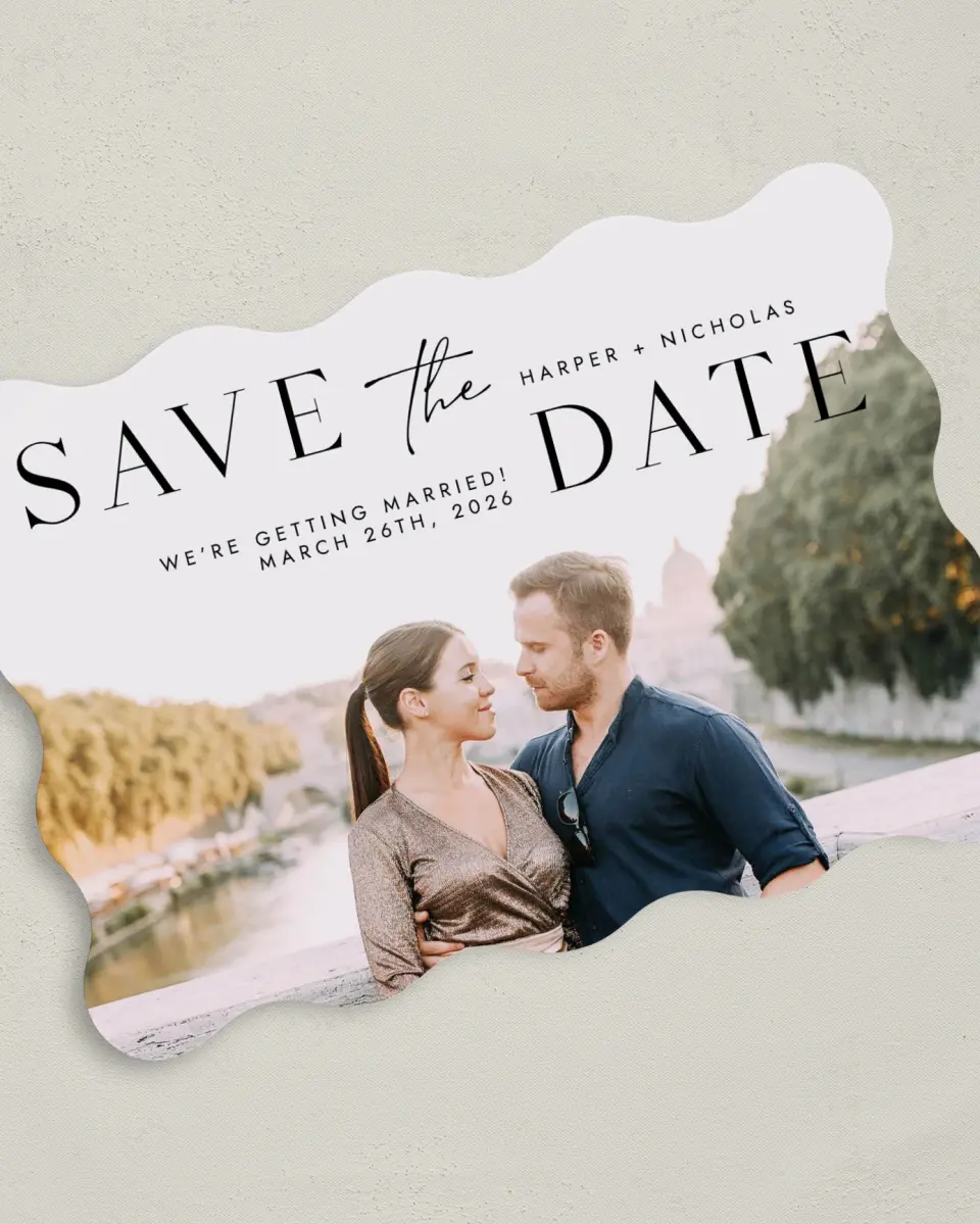 This is a 5" x 7" Save the Date Card called Spacious Idea printed in full color on Premium Smooth paper