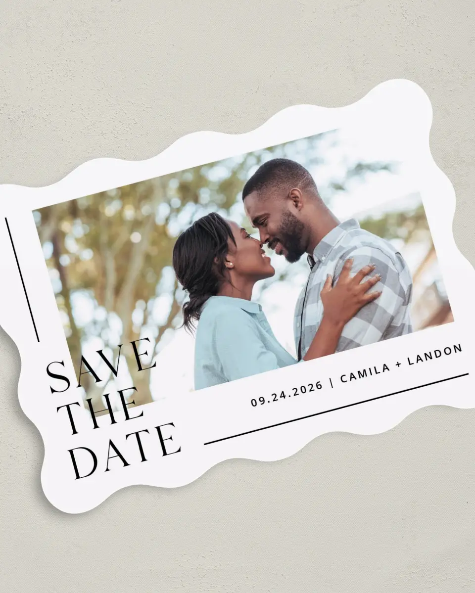 This is a 5" x 7" Save the Date Card called Perfect Line printed in full color on Premium Smooth paper