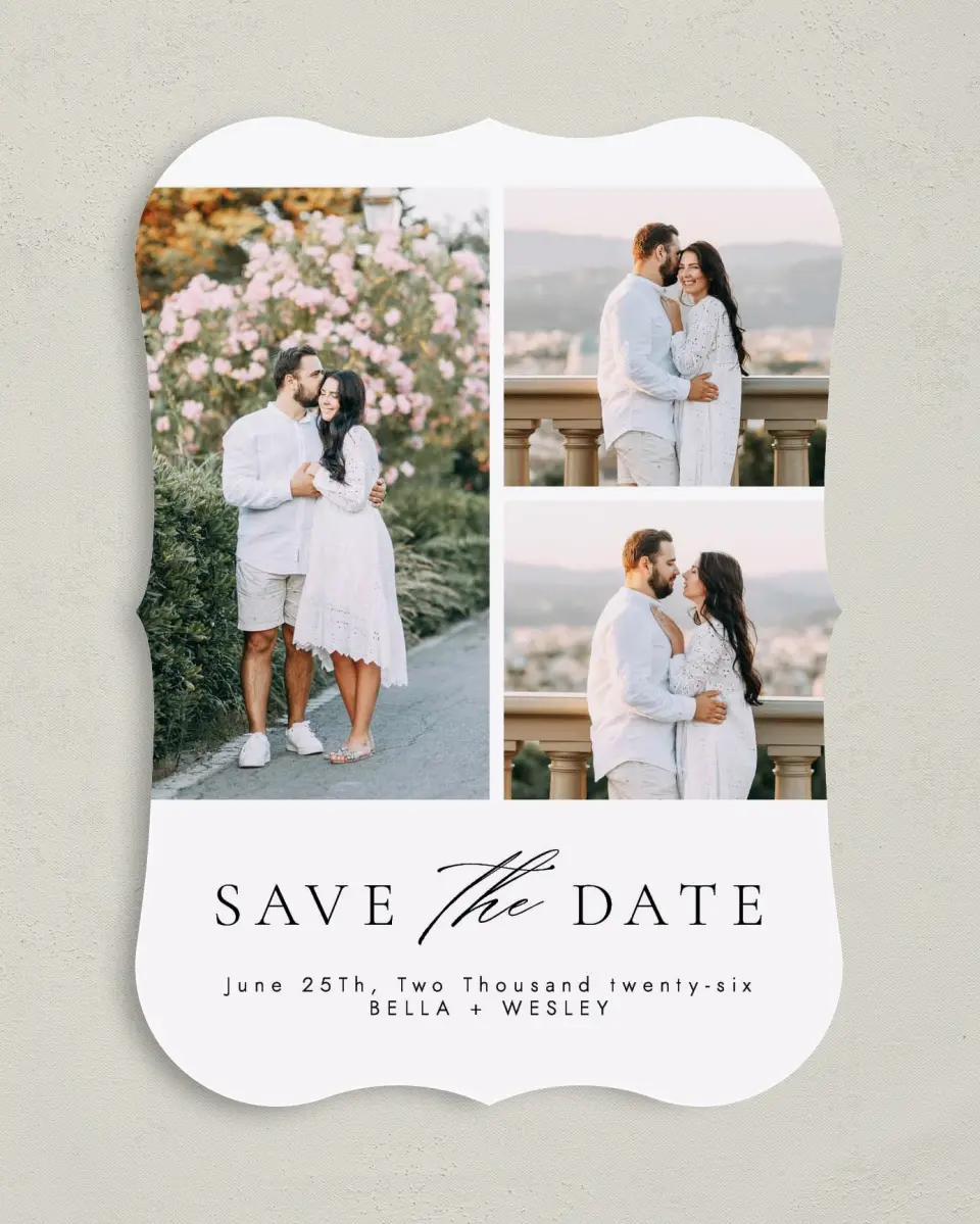 This is a 5" x 7" Save the Date Card called Fresh Medley printed in full color on Premium Smooth paper