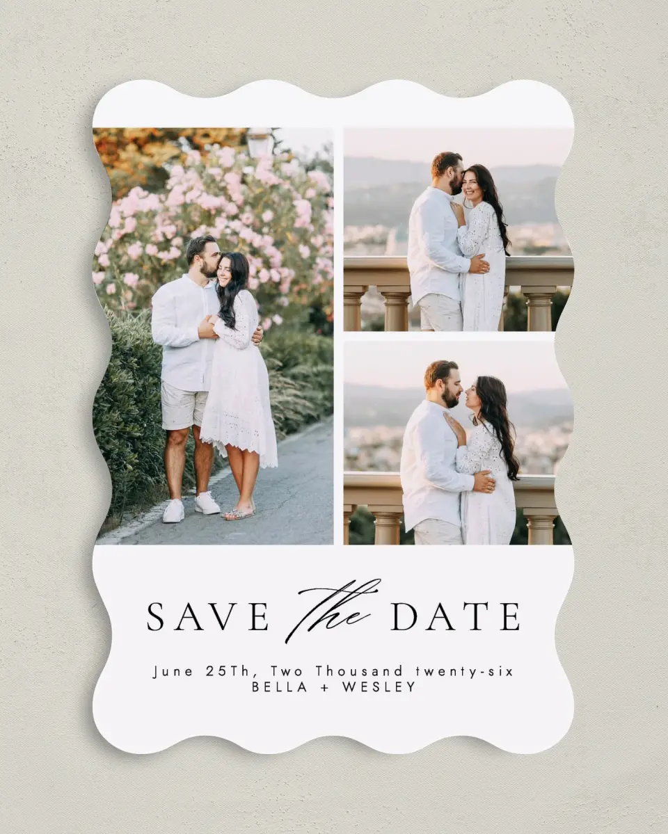 This is a 5" x 7" Save the Date Card called Fresh Medley printed in full color on Premium Smooth paper
