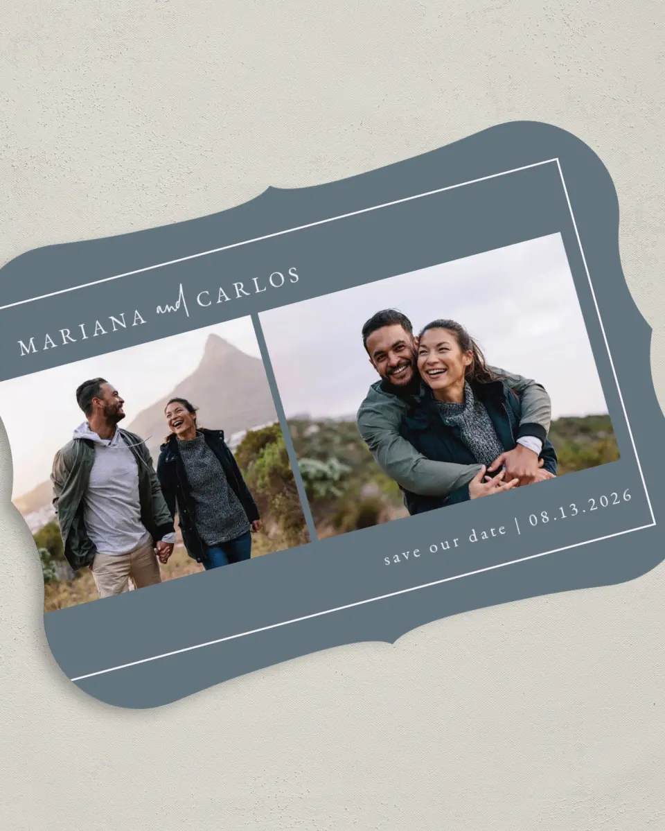 This is a 5" x 7" Save the Date Card called Breathtaking Border printed in full color on Premium Smooth paper
