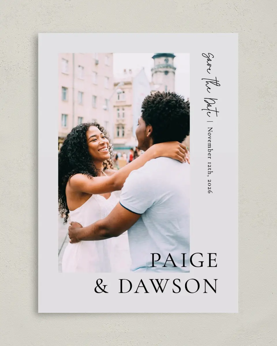 This is a 5" x 7" Save the Date Card called Sweet Detail printed in full color on Premium Smooth paper