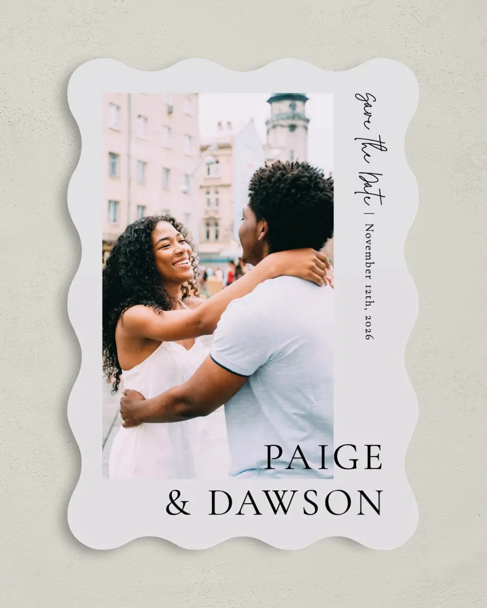 This is a 5" x 7" Save the Date Card called Sweet Detail printed in full color on Premium Smooth paper
