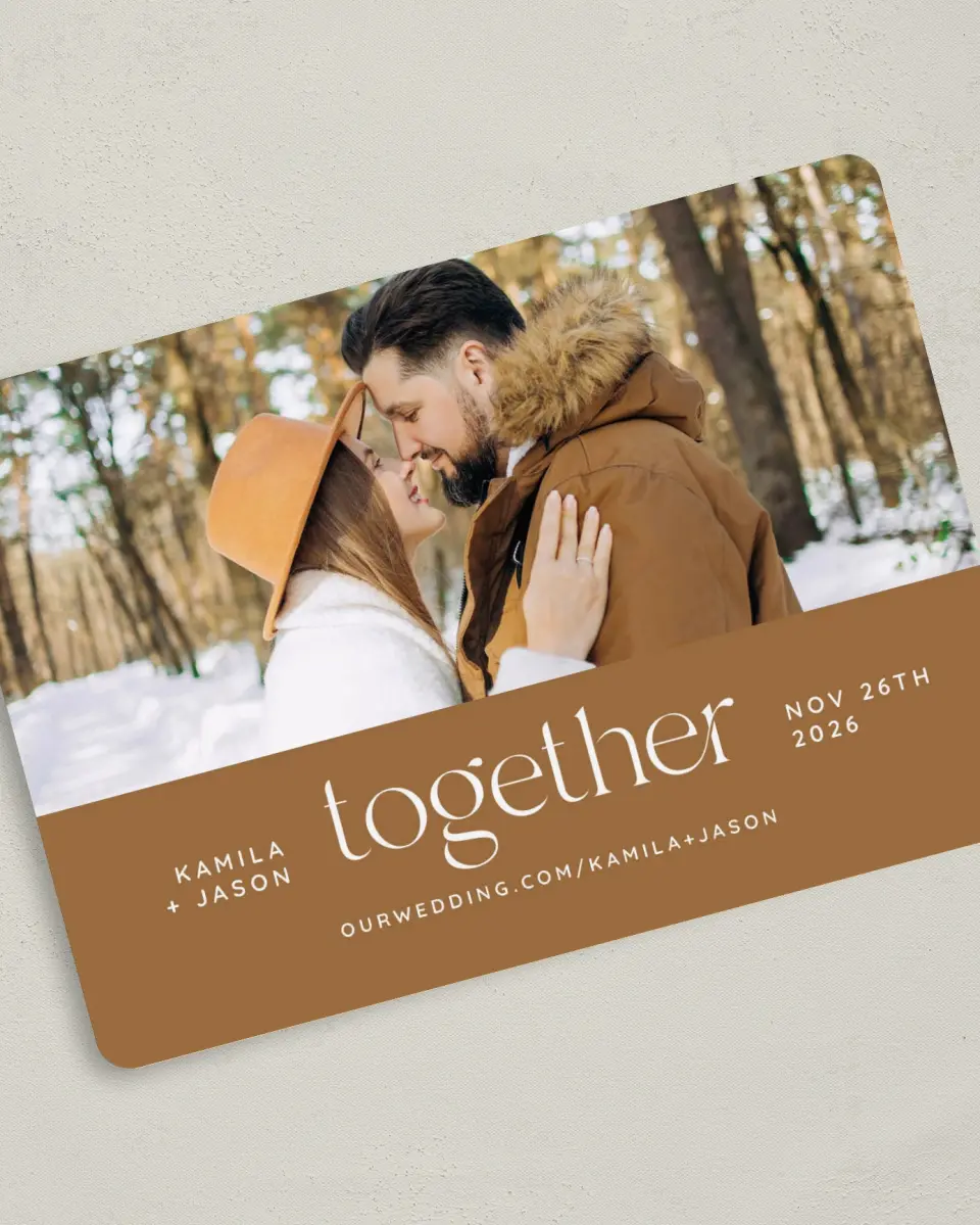 This is a 5" x 7" Save the Date Card called Still Together printed in full color on Premium Smooth paper