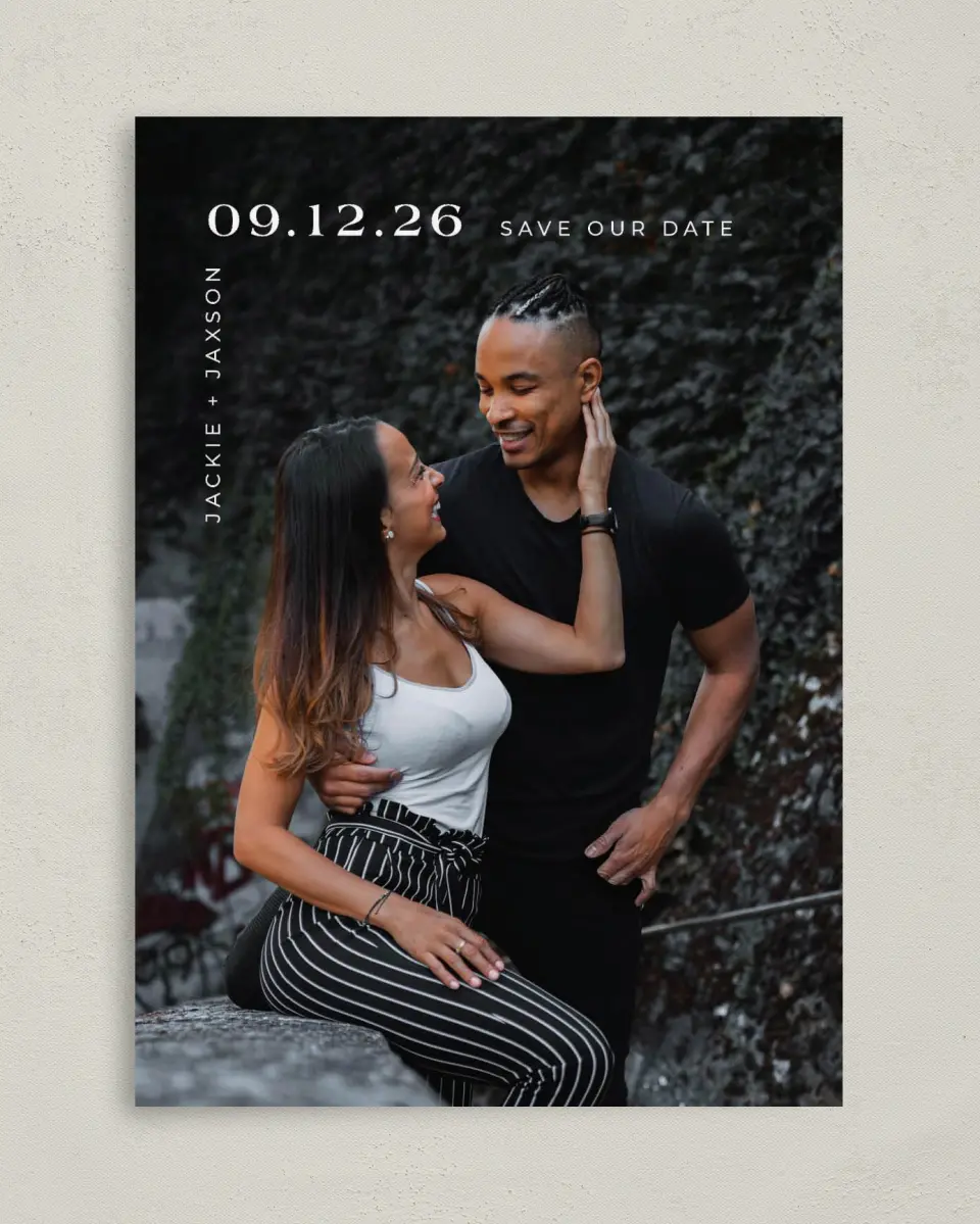 This is a 5" x 7" Save the Date Card called Love's Intersection printed in full color on Premium Smooth paper