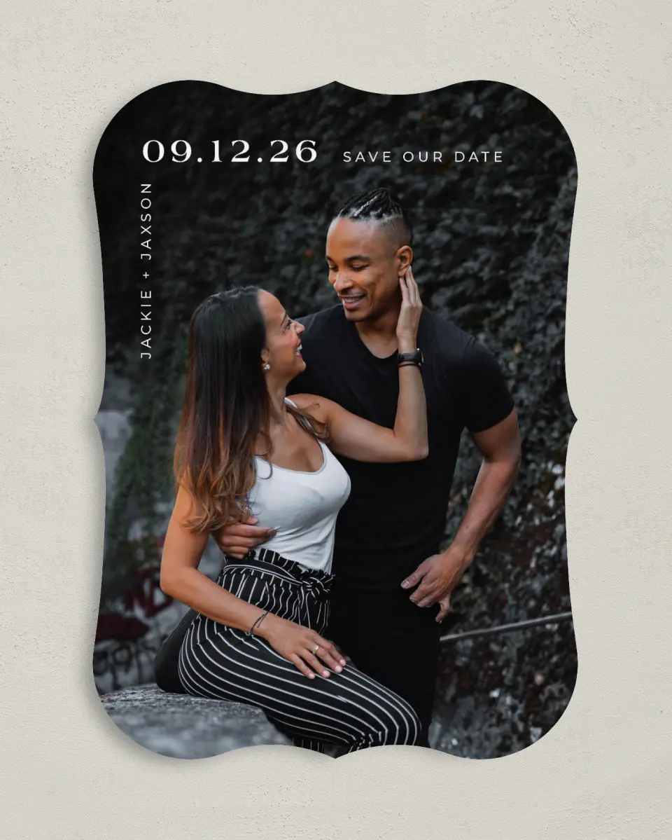 This is a 5" x 7" Save the Date Card called Love's Intersection printed in full color on Premium Smooth paper
