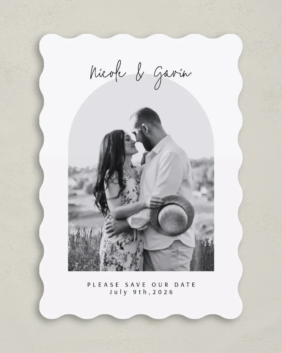 This is a 5" x 7" Save the Date Card called Love's Archway printed in full color on Premium Smooth paper