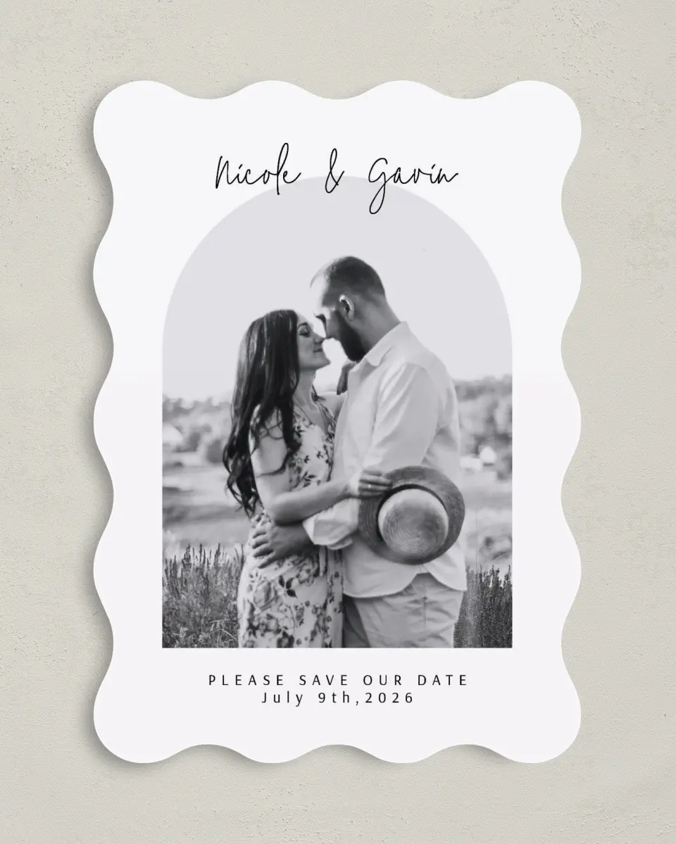 This is a 5" x 7" Save the Date Card called Love's Archway printed in full color on Premium Smooth paper