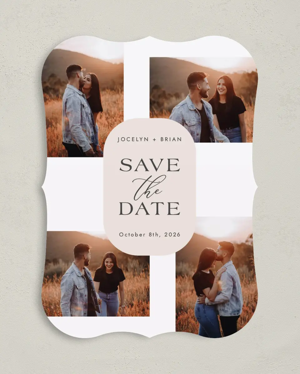 This is a 5" x 7" Save the Date Card called Dazzling Moment printed in full color on Premium Smooth paper