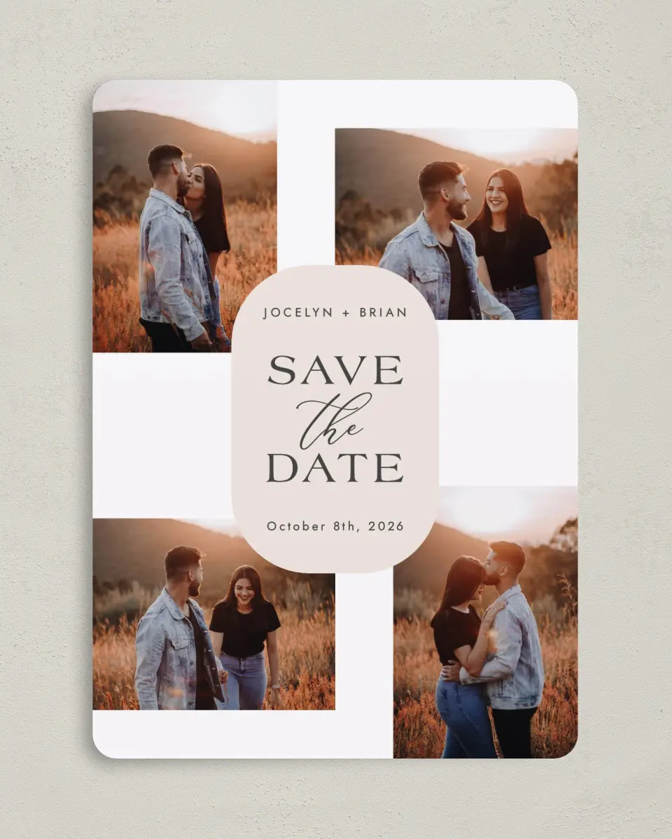 This is a 5" x 7" Save the Date Card called Dazzling Moment printed in full color on Premium Smooth paper