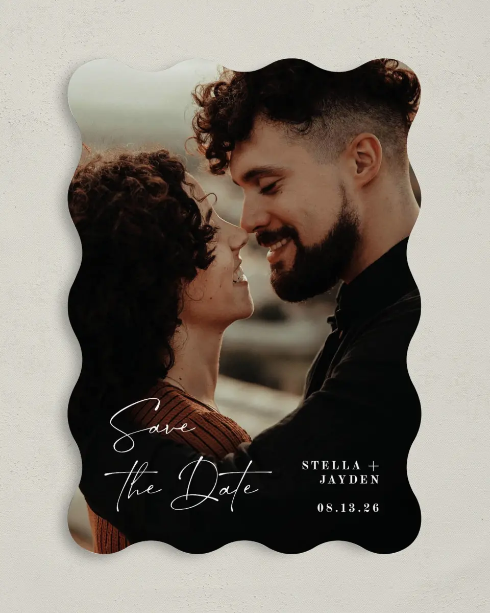 This is a 5" x 7" Save the Date Card called Delicate Treasure printed in full color on Premium Smooth paper
