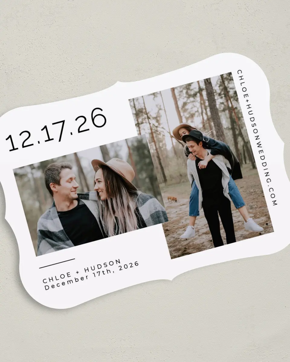 This is a 5" x 7" Save the Date Card called Fresh Date printed in full color on Premium Smooth paper
