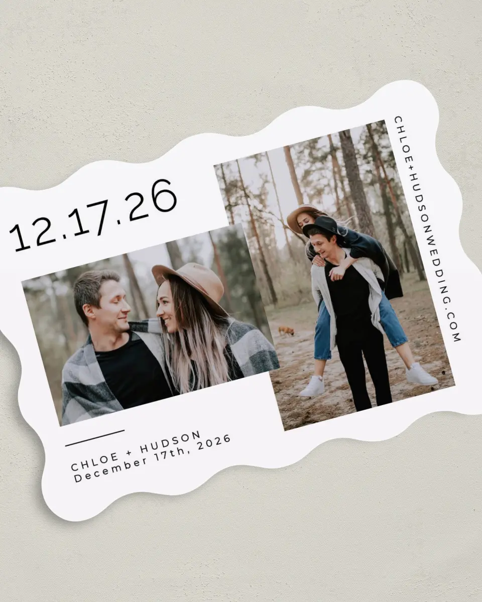 This is a 5" x 7" Save the Date Card called Fresh Date printed in full color on Premium Smooth paper