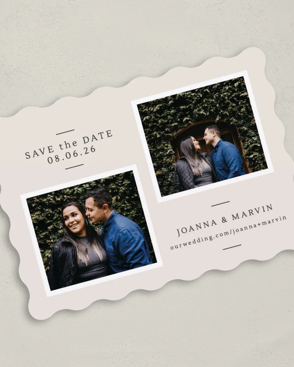 This is a 5" x 7" Save the Date Card called Precious Pair printed in full color on Premium Smooth paper