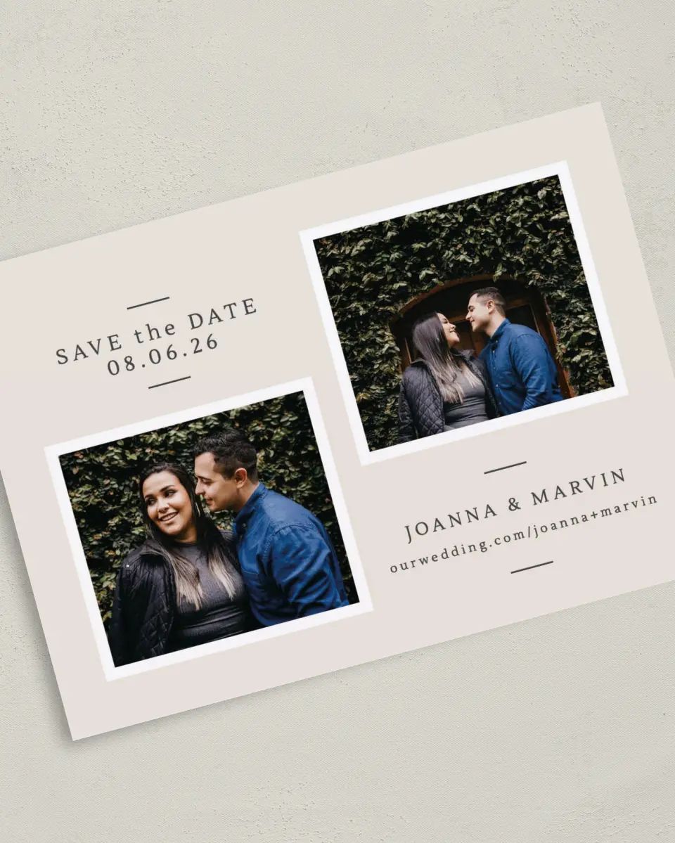 This is a 5" x 7" Save the Date Card called Precious Pair printed in full color on Premium Smooth paper