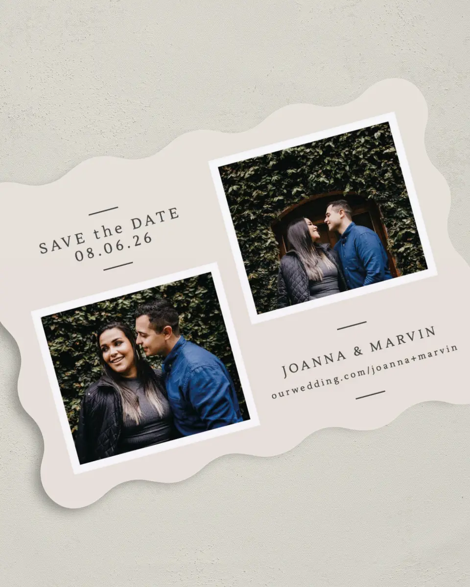 This is a 5" x 7" Save the Date Card called Precious Pair printed in full color on Premium Smooth paper